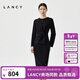 朗姿LANCY春冬新款黑色抽褶醋酸連衣裙女氣質(zhì)修身中長(cháng)款裙子 夜幕黑色 M