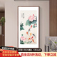 良木新中式荷花九魚(yú)圖入戶(hù)玄關(guān)裝飾畫(huà)豎版正對門(mén)走廊過(guò)道掛畫(huà)壁畫(huà) A-蓮年有余-雅致柚木框 70*145CM-高清微噴SA1