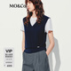 MO&Co.針織衫針織馬甲100%綿羊毛夏毛織背心短款MBE2SWTT04 深寶藍色 S 160