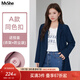 MsShe大碼女裝2025新款秋裝氣質(zhì)墊肩棉系扣梭織斜紋西裝外套女秋 A款同色扣-藏青藍色現貨 2XL