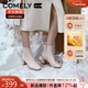 康莉（COMELY）羊皮粗跟短靴女冬季真皮時(shí)尚方頭舒適高級時(shí)裝靴 米白色 38