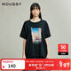 moussy 2025秋季新品復古街景印花寬松圓領(lǐng)短袖T恤028ISB90-1013 黑色020 均碼