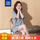 唐獅女裝套裝春夏新款寬松休閑上衣夏季 下裝淺麻灰 L