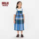 MUJI大童馬德拉斯格紋吊帶連衣裙女童童裝裙子純棉全棉連身裙CB1JBC4S 藍色格紋 140 64A