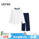 ubras純色舒適柔軟水果全棉家居服睡衣女短袖長(cháng)褲短褲套裝情侶款軟棉棉 【長(cháng)袖長(cháng)褲】女款-米白色 M