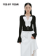 YES BY YESIR葉謙原創(chuàng  )設計師26春新款羅曼荷葉領(lǐng)鉆飾套頭毛針織衫 黑白拼色 S
