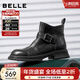 百麗（Belle）黑巧靴抓皺牛皮時(shí)裝靴女冬季新款商場(chǎng)同款切爾西短靴E8P1DDD5 黑色-單里 37 (235mm)