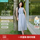 茵曼法式度假風(fēng)背心連衣裙女2026年夏季新品歐若風(fēng)藍色無(wú)袖長(cháng)裙子 藍色 S