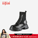iiJin艾今【明星同款】經(jīng)典8cm厚底內增高黑色針織馬丁短靴子女YF733ZJK 黑色 38