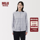 MUJI女式 法蘭絨 立領(lǐng)長(cháng)袖襯衫 女士襯衣外套 25年冬季 女裝 上衣 淺灰色格紋 M (160/84A)