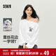 森馬（Semir）長(cháng)袖T恤女秋季蕾絲一字領(lǐng)純棉oversize印花2025上衣10A525101005