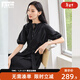 對白法式氣質(zhì)襯衫連衣裙女2025夏季新款初戀小白裙燈籠袖收腰長(cháng)裙 氣質(zhì)黑 S