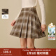 茵曼（INMAN）2025秋冬女裝新款復古磨毛格紋高腰百褶短裙學(xué)院風(fēng)A字半身裙  深咖格 S