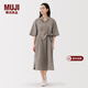 MUJI女式 易干平紋七分袖連衣裙女裝裙子25年秋季連身裙 BC2NSC5A 深咖啡色 S （155/80A）