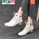 卡帝樂(lè )鱷魚(yú)（CARTELO）小短靴女真皮鞋平底加絨靴子2025新款棉鞋中跟秋冬單靴馬丁靴新品 米色 40