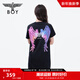 BOY LONDON【霓虹光翼】夏女士連衣裙休閑炫彩翅膀甜酷T恤裙W17003 黑色 M