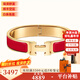 愛(ài)馬仕（HERMES）手鐲 Clic合金琺瑯手鐲 經(jīng)典款H扣手鐲男女同款 圣誕禮物 禮盒裝 紅色-黃金色
