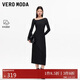 VEROMODA 連衣裙2025秋季新款含綿羊毛亮片釘珠不規則領(lǐng)口針織裙325346017