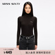 MISS SIXTY2025秋季新款羊毛羊絨針織衫女高領(lǐng)緊身長(cháng)袖簡(jiǎn)約刺繡 烏木棕 S