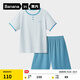 蕉內（Bananain）棉棉511S男女童睡衣條紋短袖短褲家居服套裝透氣速干柔軟親膚夏季 楓藍 150