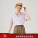 范思藍恩夏季氣質(zhì)通勤紫色亞麻棉短袖襯衫上衣女2024新款翻領(lǐng)襯衫夏季女裝 紫色 XS