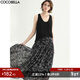 COCOBELLA設計感不規則捏褶碎花半身裙雪紡大擺裙長(cháng)裙HS7013 碎花 L