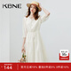 KBNE連衣裙女白色小個(gè)子長(cháng)裙2025新款氣質(zhì)法式V領(lǐng)中袖萊賽爾裙子 米色 M