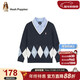 暇步士（Hush Puppies）童裝男童全棉針織衫大童學(xué)院風(fēng)兒童假兩件上衣 藏藍   170   