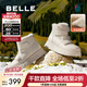 百麗（Belle）厚底保暖羊毛雪地靴女靴舒適加絨牛皮休閑短靴棉鞋D1X1DDD4 米白-亮面皮 37 (235mm)