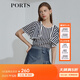 PORTS寶姿 商場(chǎng)同款新品女裝條紋荷葉邊短袖襯衫SL8B006KFB024 丈青白條紋 M (6)