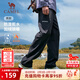 駱駝（CAMEL）加絨褲男工裝風(fēng)2025秋冬新款保暖防潑水闊腿直筒運動(dòng)長(cháng)褲女 J15CAY6023，幻影黑，男 3XL