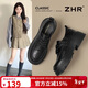 ZHR厚底樂(lè )福鞋女英倫風(fēng)系帶小皮鞋女松糕底百搭單鞋女 AY273黑色36
