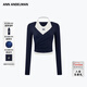 ANN ANDELMAN【張小婉同款】秋季掐腰上衣長(cháng)袖T恤掛脖背心假兩件 藏藍色 M