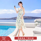 香影（xiangying）薄荷曼波綠色吊帶連衣裙女2025夏季新款v領(lǐng)海邊度假沙灘裙子 果綠 S