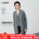 藍地（LANDI）[溫暖老錢(qián)風(fēng)]灰色綿羊毛無(wú)領(lǐng)寬松中長(cháng)針織開(kāi)衫女2025冬新品 淺灰 L