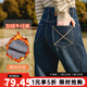 百圖betu女裝冬季新款牛仔褲加絨牛仔直筒褲顯瘦褲子女2411X03 牛仔色 S