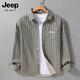 JEEP SPIRIT正品吉普高端襯衫男2026春夏新款美式條紋純棉復古寬松翻領(lǐng)外套男 3108綠色條紋襯衫 XL  建議125-140斤左右