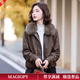 MAGIOPY品牌高端女裝高檔外套女士冬季新款可卸毛領(lǐng)加絨短款皮夾克上衣 咖色+咖毛領(lǐng) M 【建議80斤-110斤】