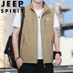 JEEP SPIRIT吉普馬甲男春秋季休閑無(wú)袖背心外套上衣戶(hù)外運動(dòng)百搭 卡其 XL