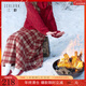 三彩獨醒2025冬季新款格紋毛呢半身裙松緊高腰A字裙長(cháng)裙氛圍感F 酒紅格紋 S 155/64A