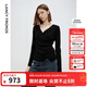 朗姿純羊毛氣質(zhì)v領(lǐng)高級感黑色打底衫冬季新款高級感顯瘦毛針織衫 黑色 M