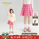 Mucmukn【糖果女孩】女童蝴蝶結百褶腰裙中大童百搭甜美氣質(zhì)半身短裙秋冬 粉格 140 cm