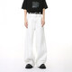 VOGUO RELAY 原創(chuàng  )輯明線(xiàn)輪廓白色牛仔褲情侶裝韓版寬松闊腿拖地褲 白色 M