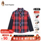 暇步士（Hush Puppies）童裝兒童男大童年春秋新款色織格棉柔軟舒適時(shí)尚百搭格子襯衫 珊瑚紅 130 cm