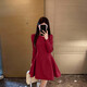 GARNUO紅色長(cháng)袖連衣裙女早秋法式訂婚禮服新娘敬酒服收腰顯瘦紅裙子短裙 紅色【長(cháng)袖短款】 S 【80-100斤】