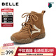 百麗（Belle）復古雙鞋帶休閑靴女2025冬新內增高高幫休閑鞋B2835DD5 黃棕色-絨里 37