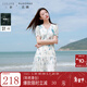三彩若潮大碼女裝2025夏新款V領(lǐng)印花連衣裙短袖收腰蝴蝶結胖MM 冰川藍花卉 XL 170/96B