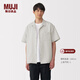 MUJI男式 易干彈力泡泡紗 開(kāi)領(lǐng)短袖襯衫襯衣外套男士男裝夏季AC20BA5S 淺灰色 L (175/100A)