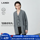 藍地（LANDI）[溫暖老錢(qián)風(fēng)]灰色綿羊毛無(wú)領(lǐng)寬松中長(cháng)針織開(kāi)衫女2025冬新品 淺灰 L
