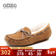 OZZEG澳洲豆豆鞋女冬季加絨保暖真皮棉鞋羊皮毛一體毛毛厚底防滑孕婦鞋 咖啡色（升級版） 37